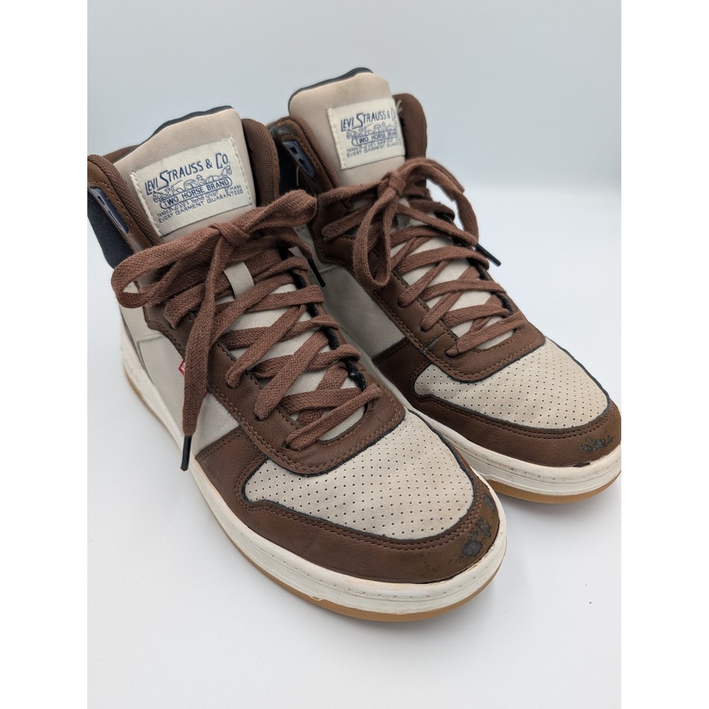 Levis Mens High Top Sneakers Brown Tan Navy Skater Streetwear Shoes Size 8